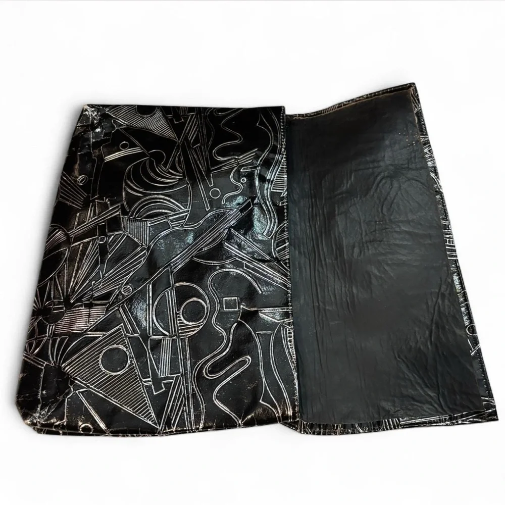 Geometric Faux Leather Laptop Sleeve Black Abstract Art Portfolio Clutch Case